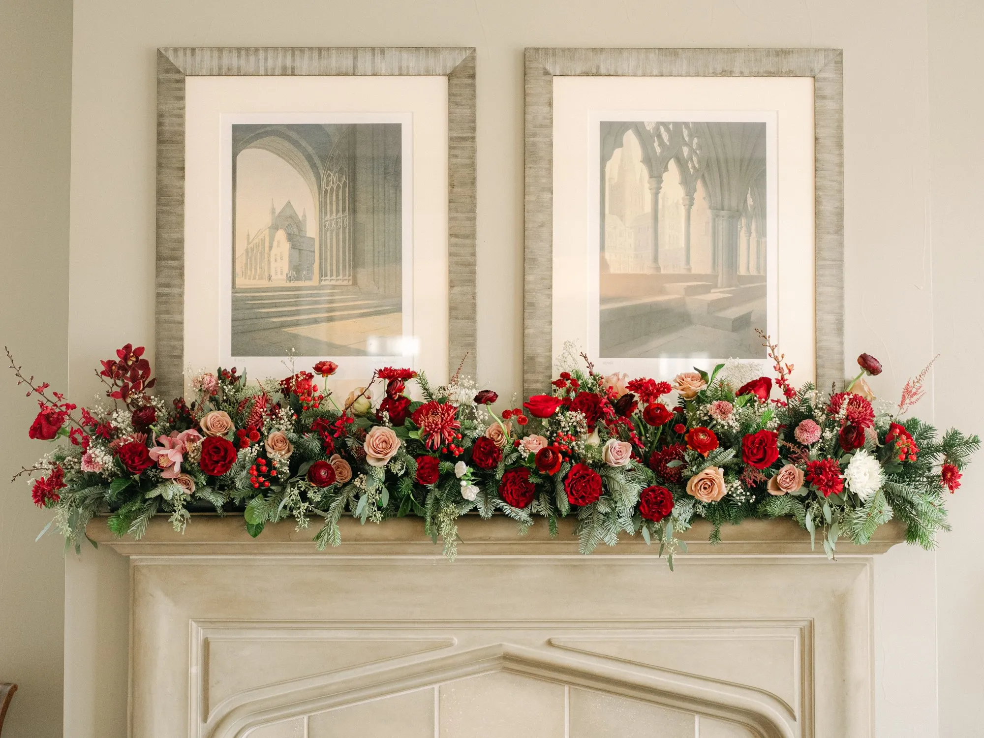 Holiday flowers and calligraphy name cards