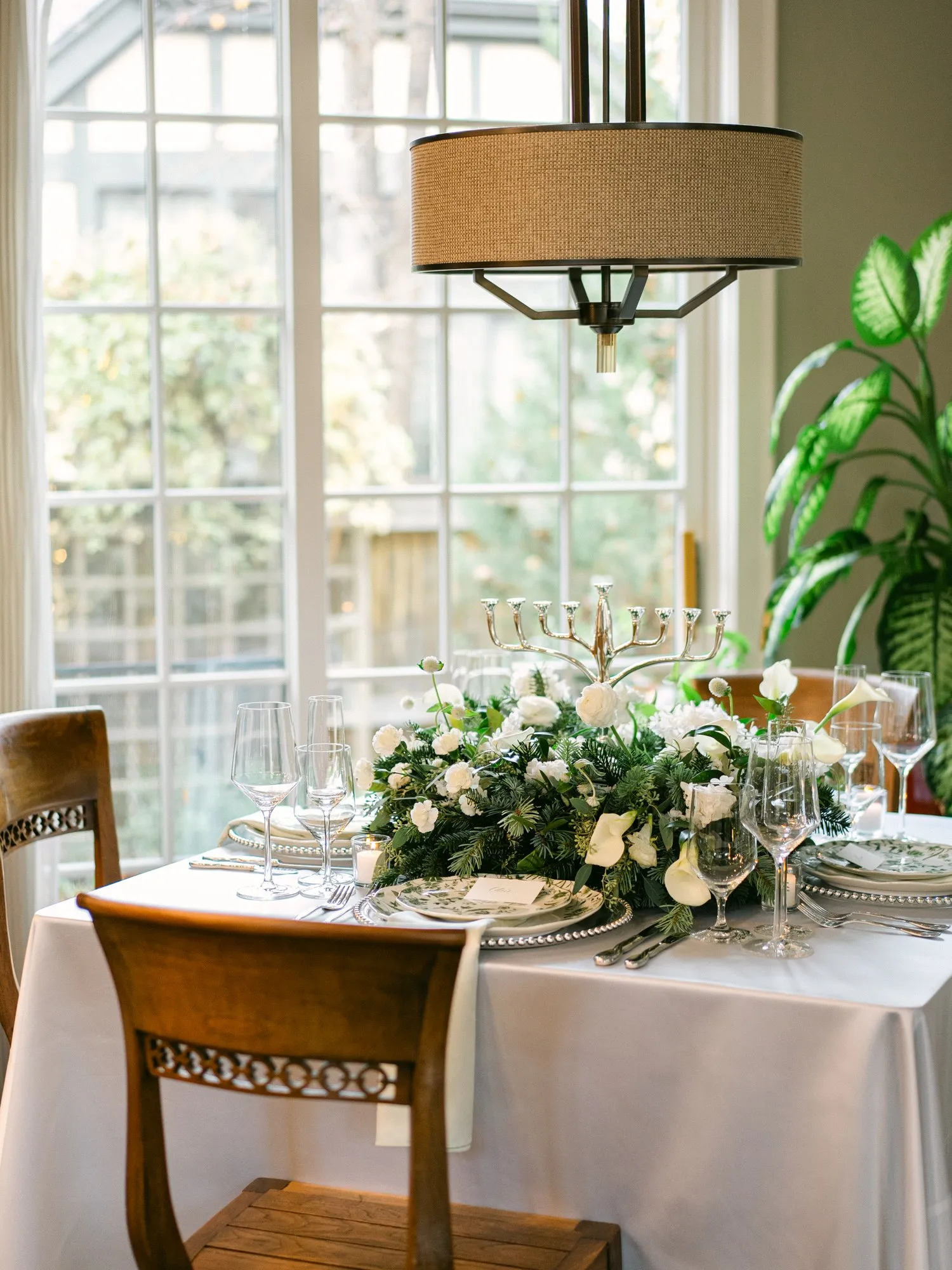 Holiday table setting with botanical details