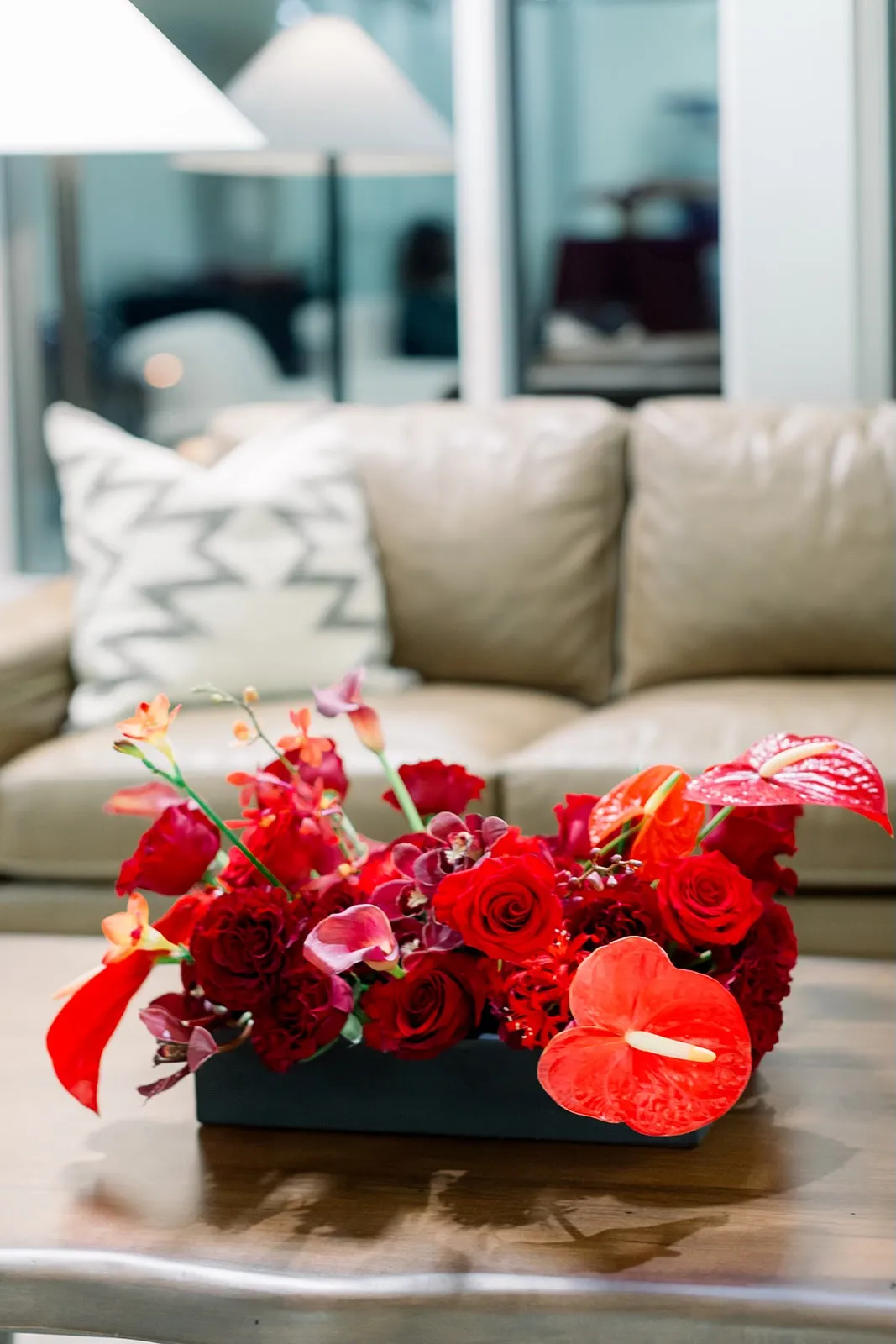 Lounge floral arrangement in Ferrari signature red